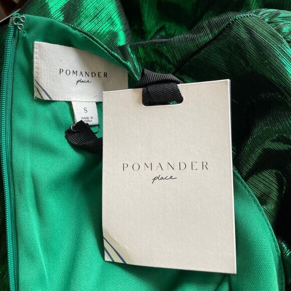Pomander Place Emerald Crinkle Lurex Lillith Dress Maxi Green Size Small NEW - Picture 9 of 11
